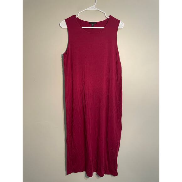 Eileen Fisher Pink Sleeveless Stretch Jersey Knit Midi Dress Size Small - Picture 1 of 8